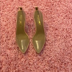 Clear heels with gold stiletto heel